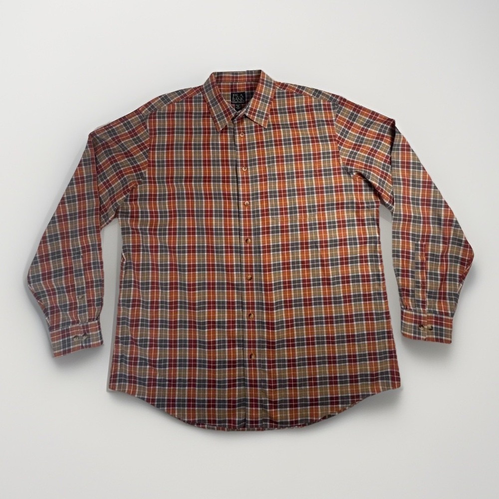 Jos A Bank Men's Traveler Tailored Fit 100% Cotton Long Sleeve Shirt Plaid XL